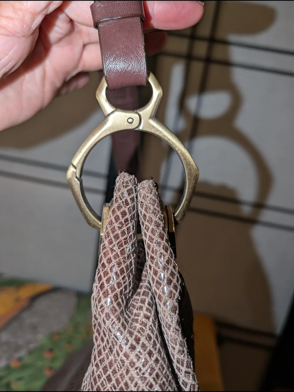 B. Makowsky Snakeskin-Embossed Bag | Taupe & Burgundy | Gold-Tone Hardware